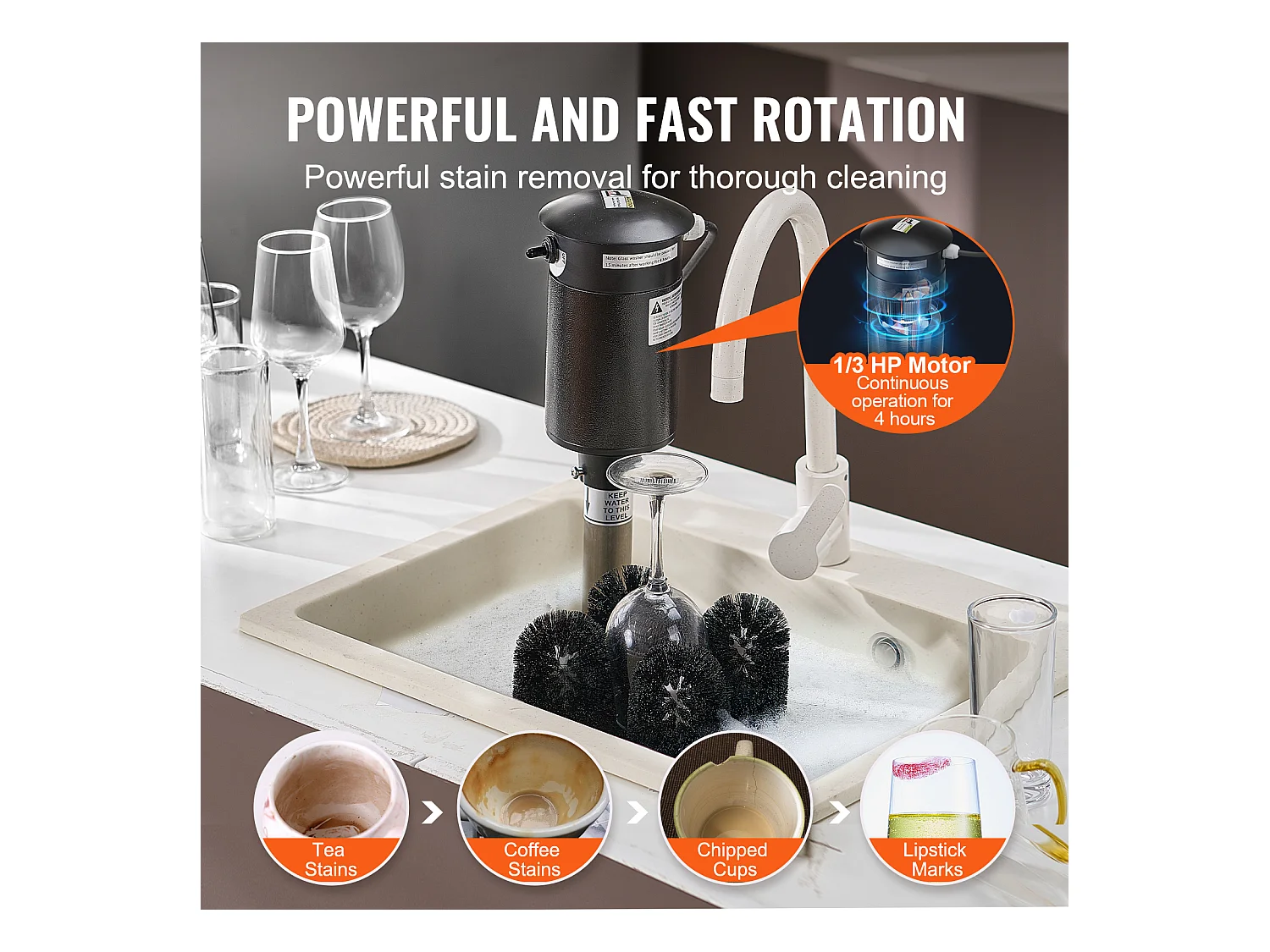 Elektrische Glazenwasser SucceBuy, 5 Borstels, 1200 Kopjes/uur, voor Verschiedene Glazen