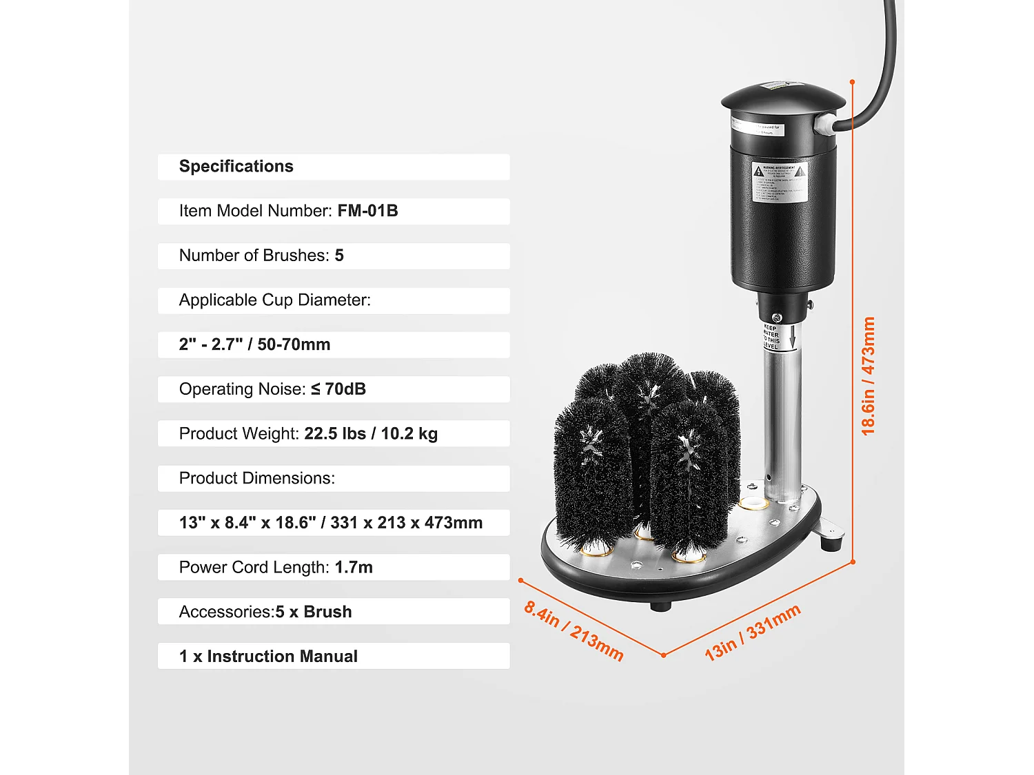 Lave-verres Électrique SucceBuy, 5 Brosses, 1200 Tasses/h, pour Différents Verres