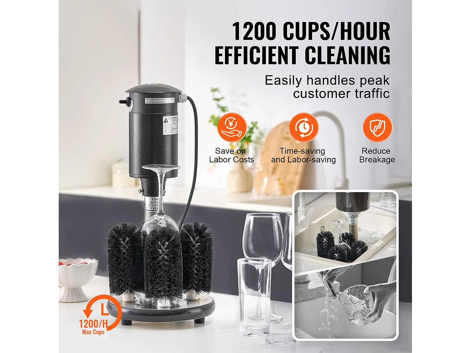 Lave-verres Électrique SucceBuy, 5 Brosses, 1200 Tasses/h, pour Différents Verres