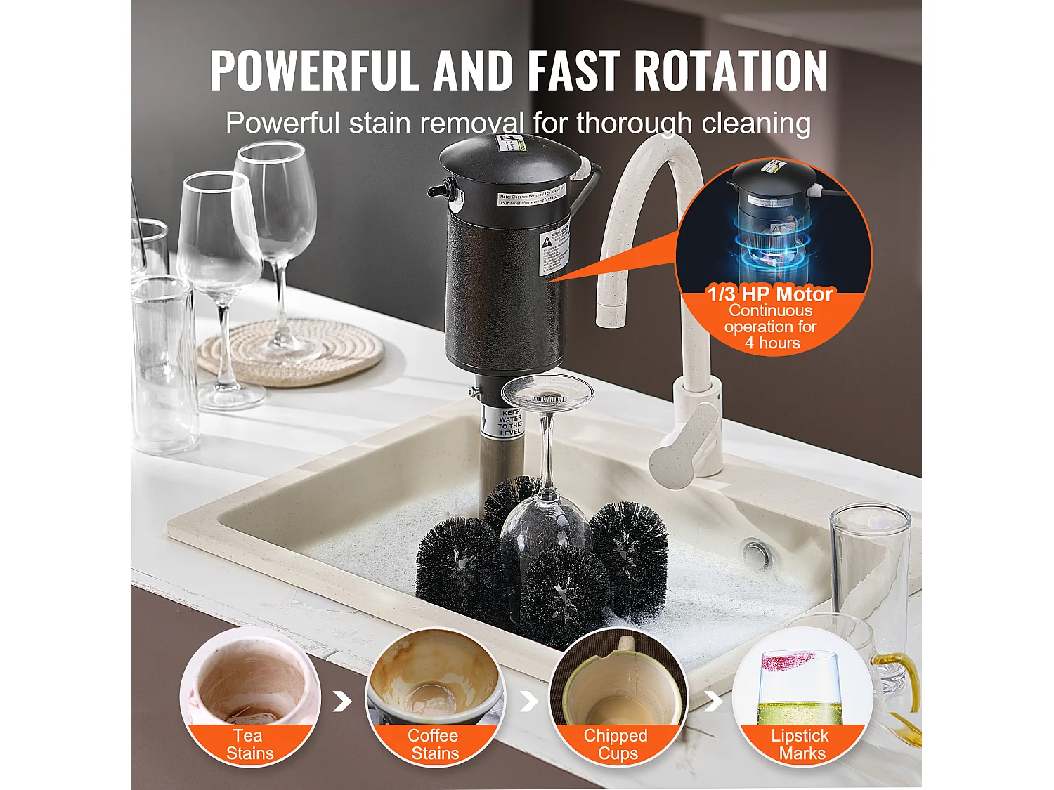 Lave-verres Électrique SucceBuy, 5 Brosses, 1200 Tasses/h, pour Différents Verres