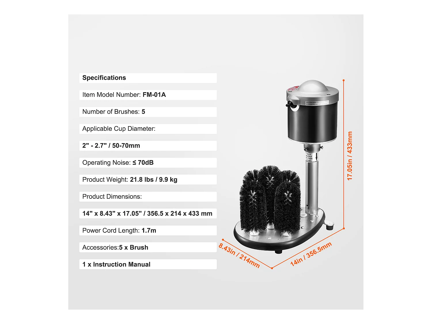 Lave-verres Électrique SucceBuy, 5 Brosses, 600 Tasses/h, pour Différents Verres