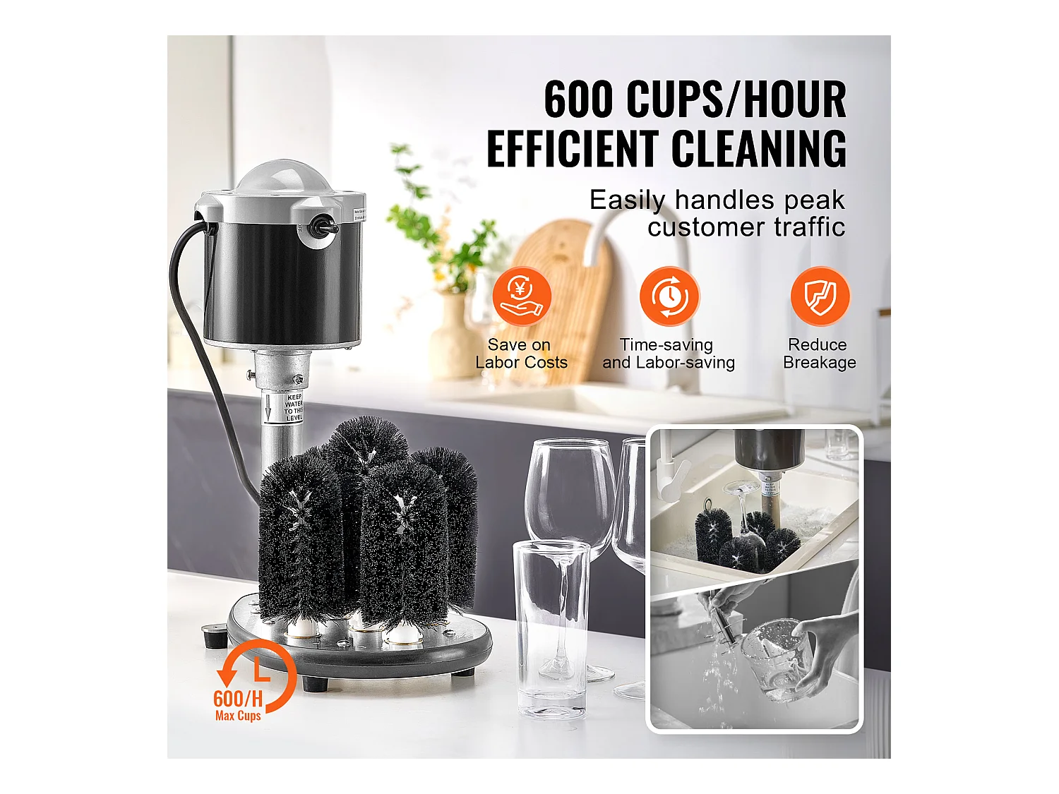 Lave-verres Électrique SucceBuy, 5 Brosses, 600 Tasses/h, pour Différents Verres