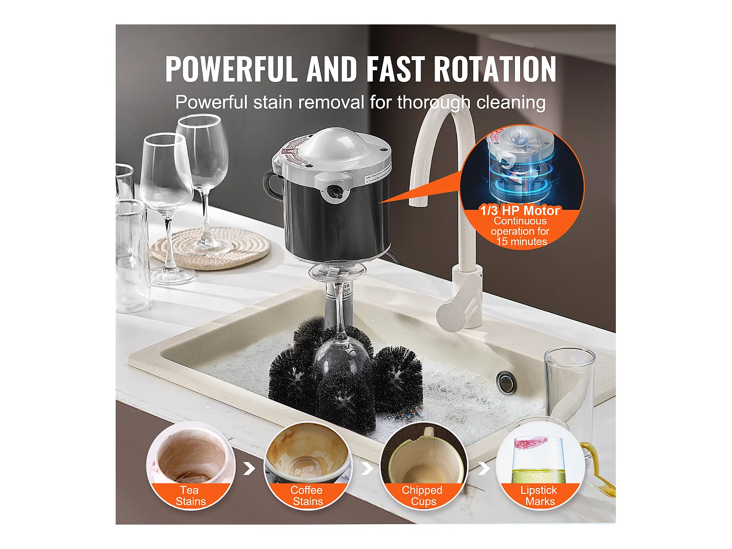 Lave-verres Électrique SucceBuy, 5 Brosses, 600 Tasses/h, pour Différents Verres