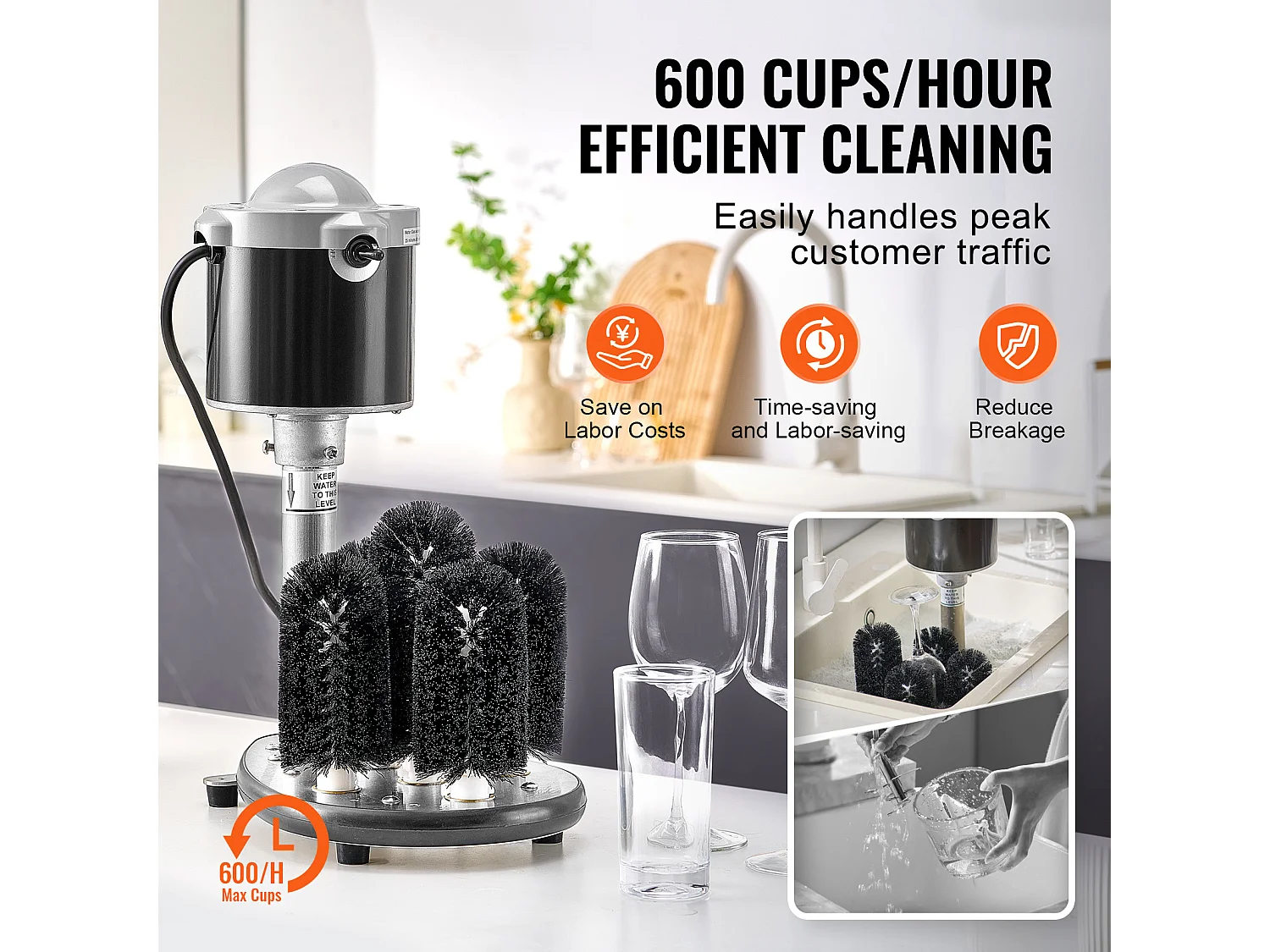 Lave-verres Électrique SucceBuy, 5 Brosses, 600 Tasses/h, pour Différents Verres