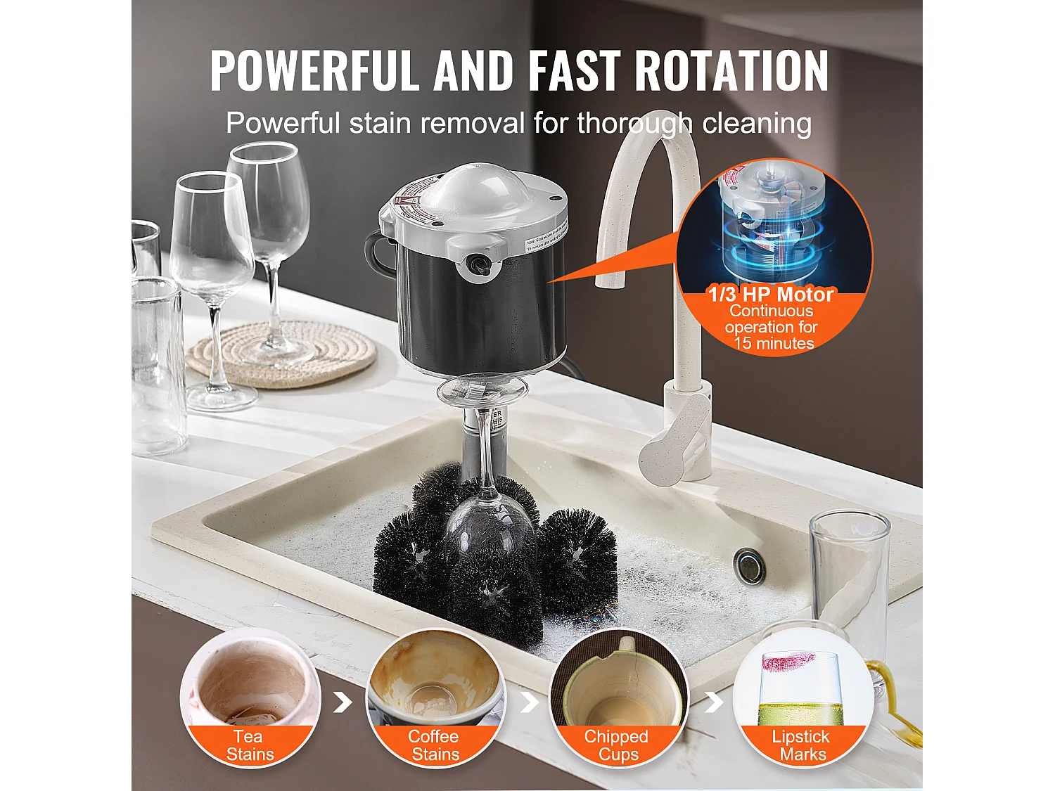 Lave-verres Électrique SucceBuy, 5 Brosses, 600 Tasses/h, pour Différents Verres