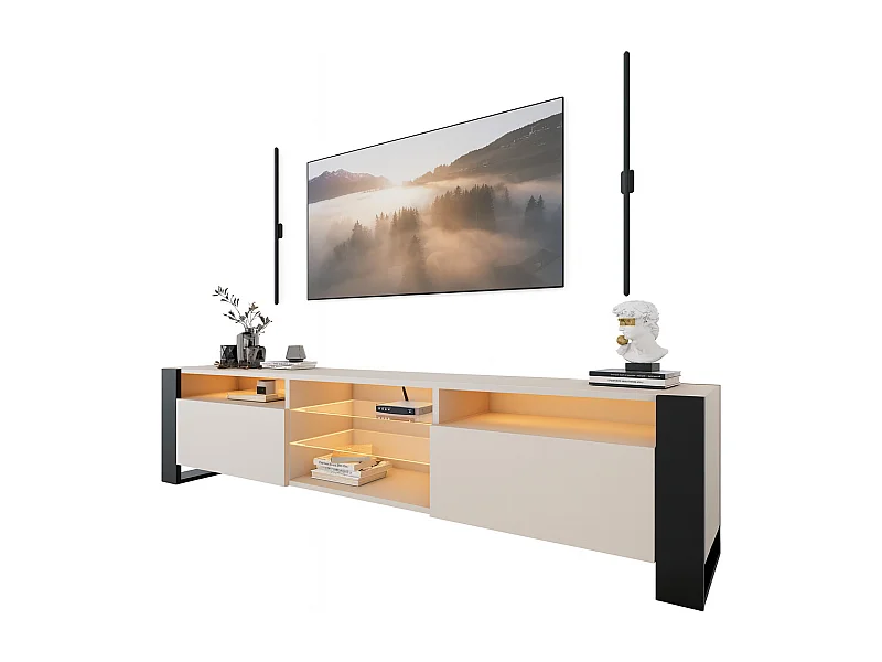 Meuble TV LOVY Cachemire Beige Gris 200 CM LED RGB - Style Glamour Industriel
