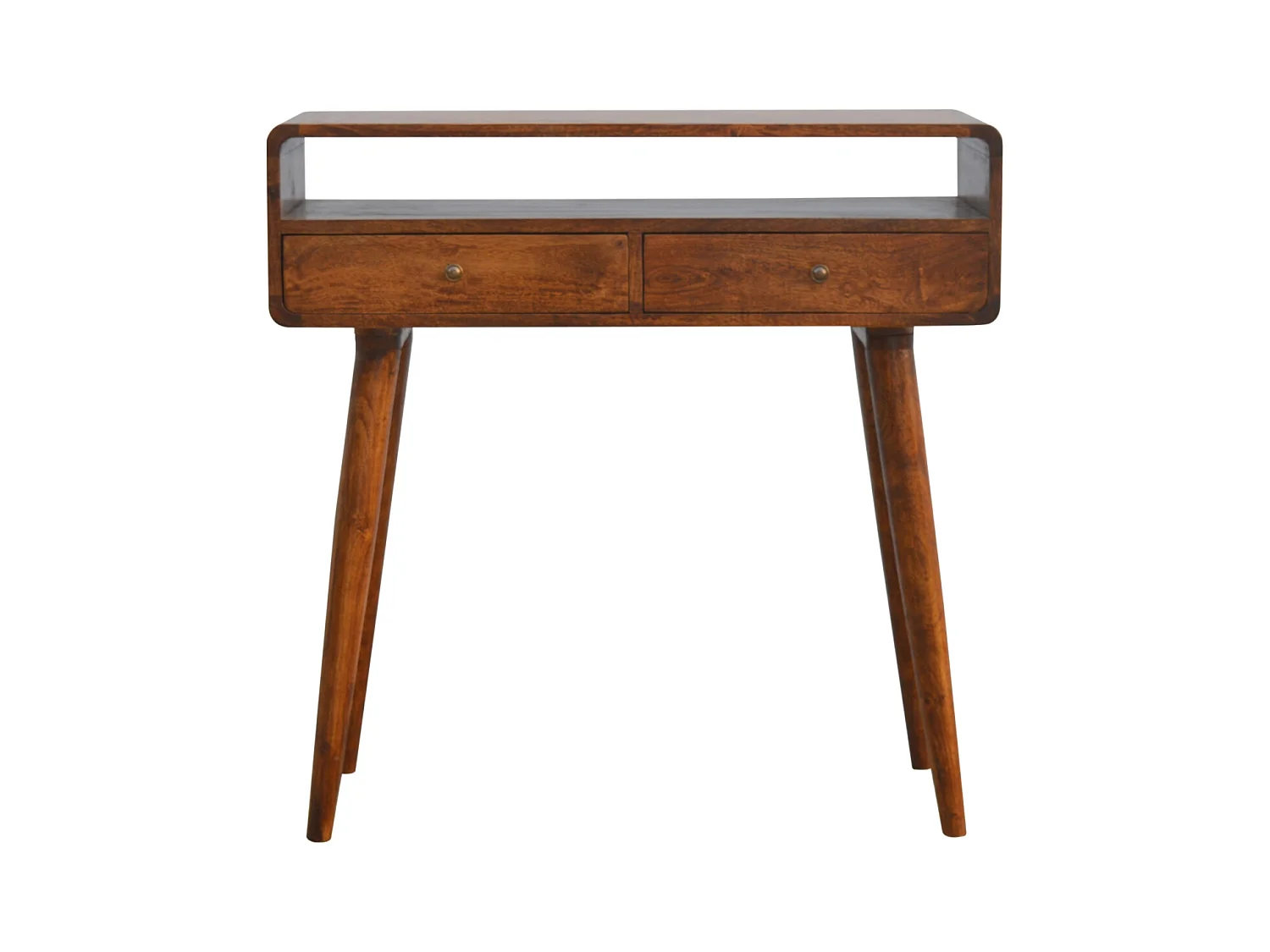 Artisan Furniture Console Courbée en Châtaignier, 2 Tiroirs et Niche Ouverte, Brun Foncé