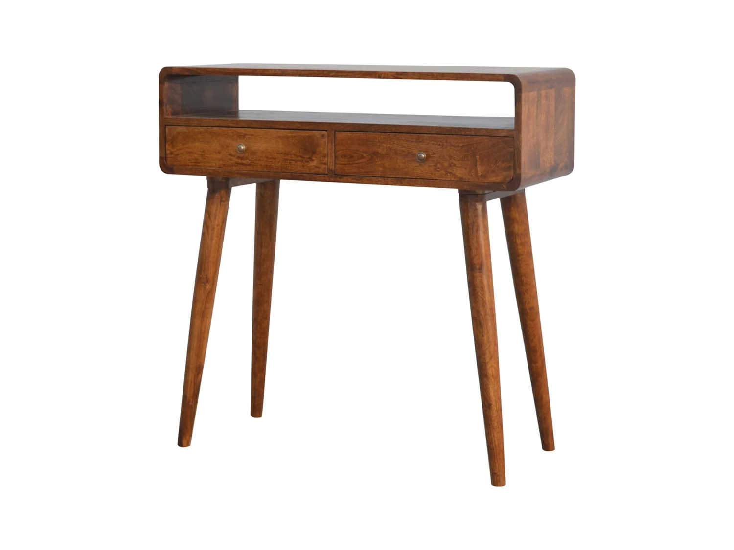 Artisan Furniture Console Courbée en Châtaignier, 2 Tiroirs et Niche Ouverte, Brun Foncé
