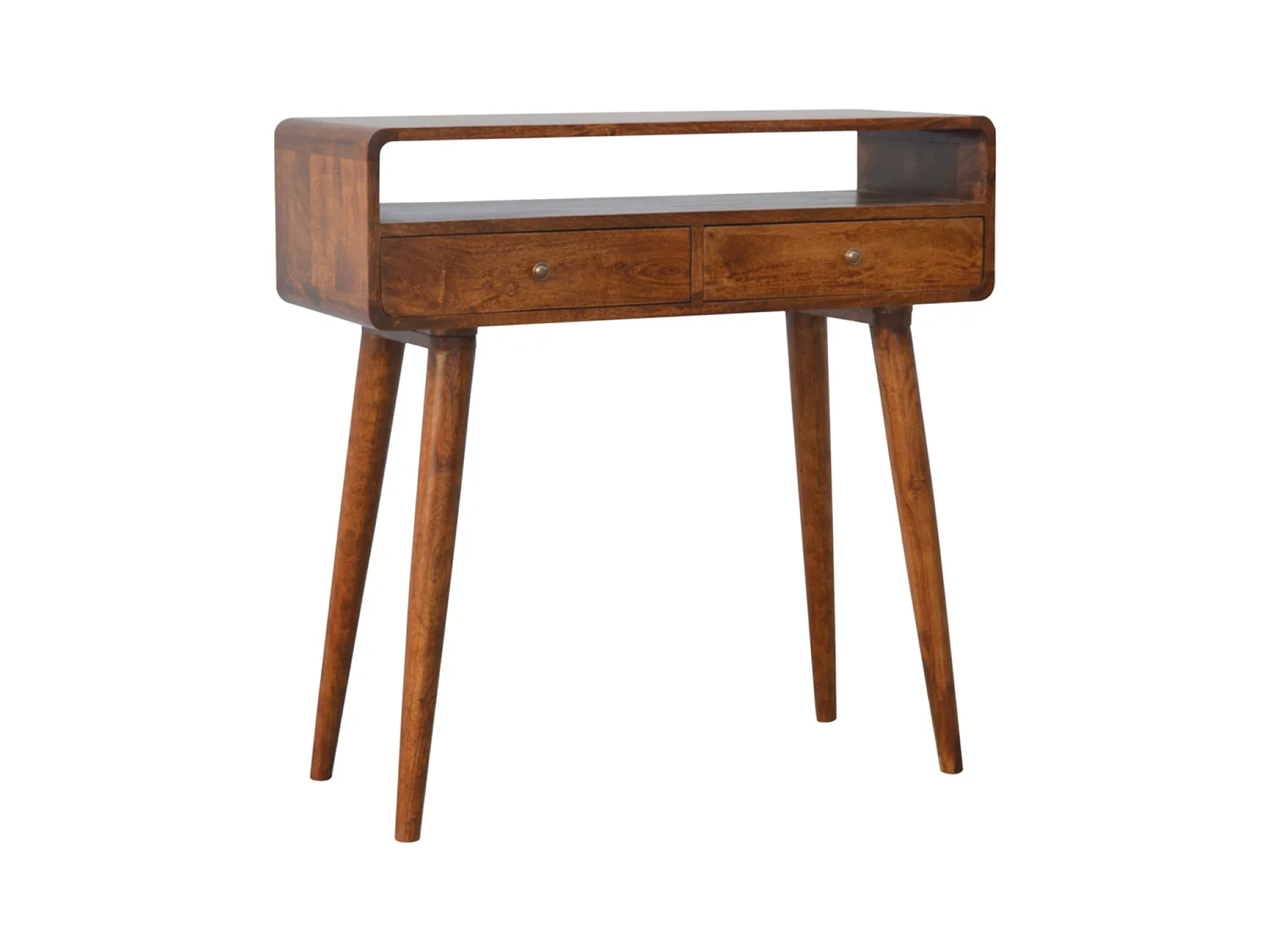 Artisan Furniture Console Courbée en Châtaignier, 2 Tiroirs et Niche Ouverte, Brun Foncé