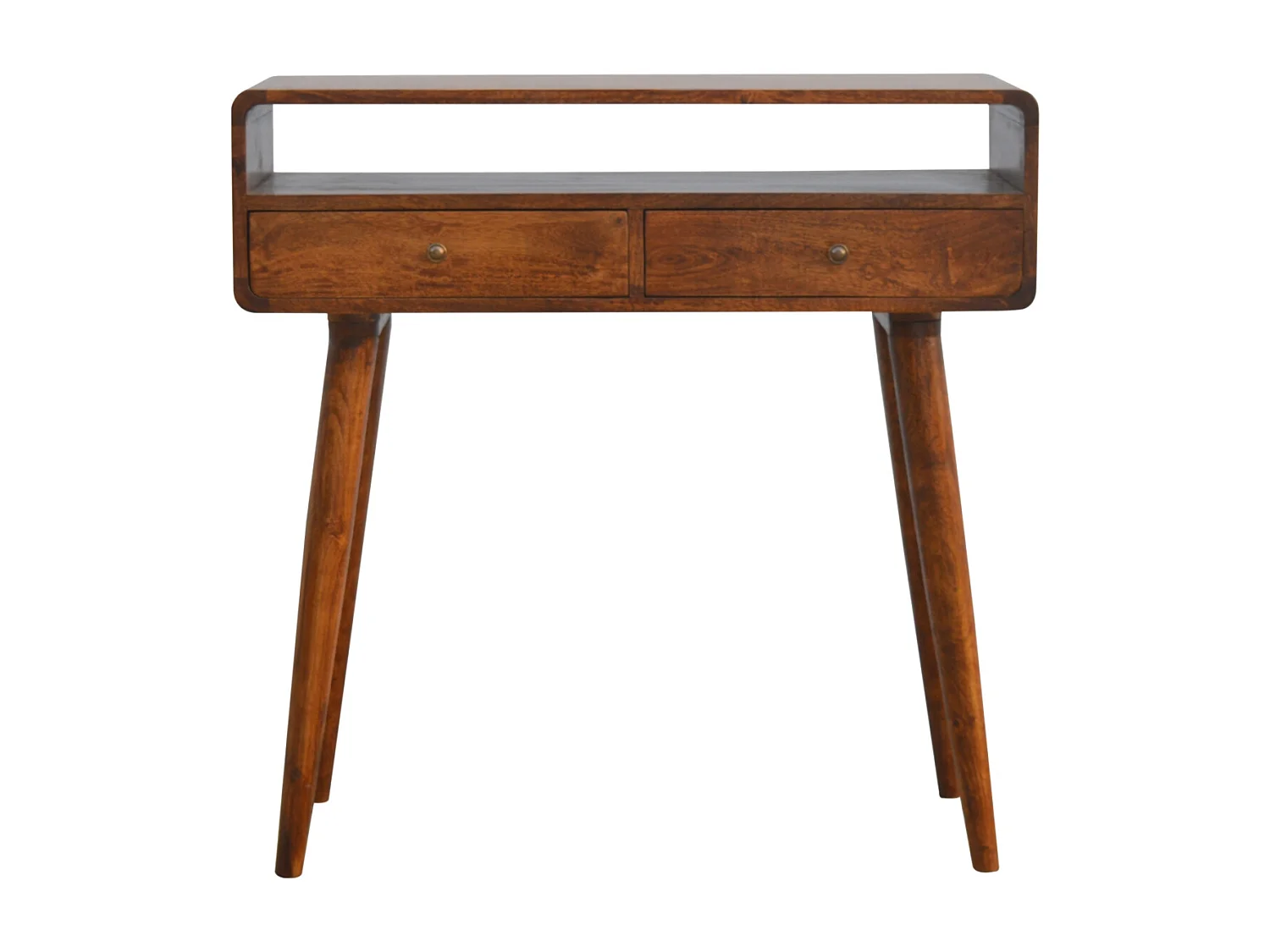 Artisan Furniture Geschwungener Konsolentisch aus Kastanie, 2 Schubladen und Offenes Fach, Dunkelbraun