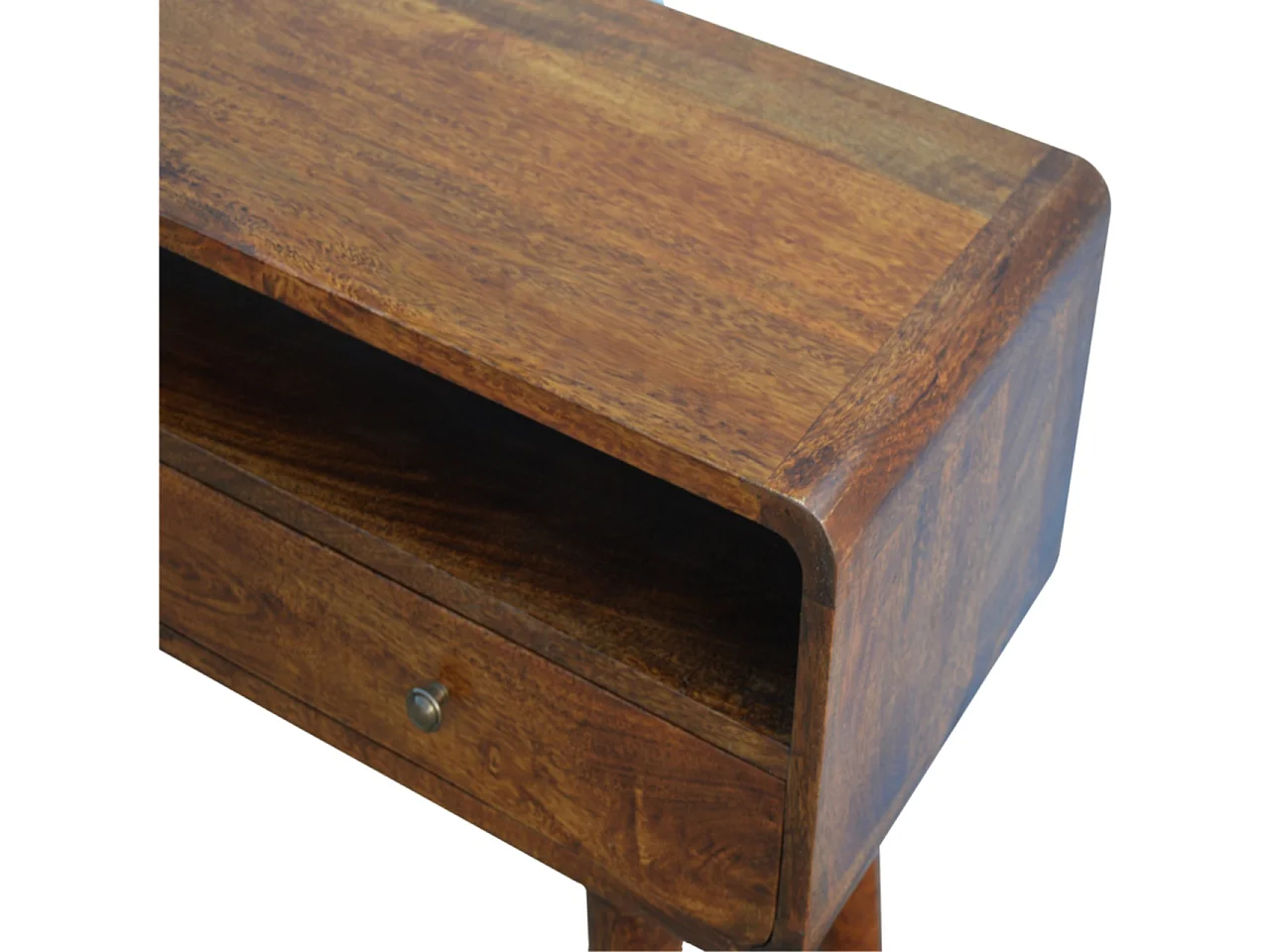 Artisan Furniture Geschwungener Konsolentisch aus Kastanie, 2 Schubladen und Offenes Fach, Dunkelbraun