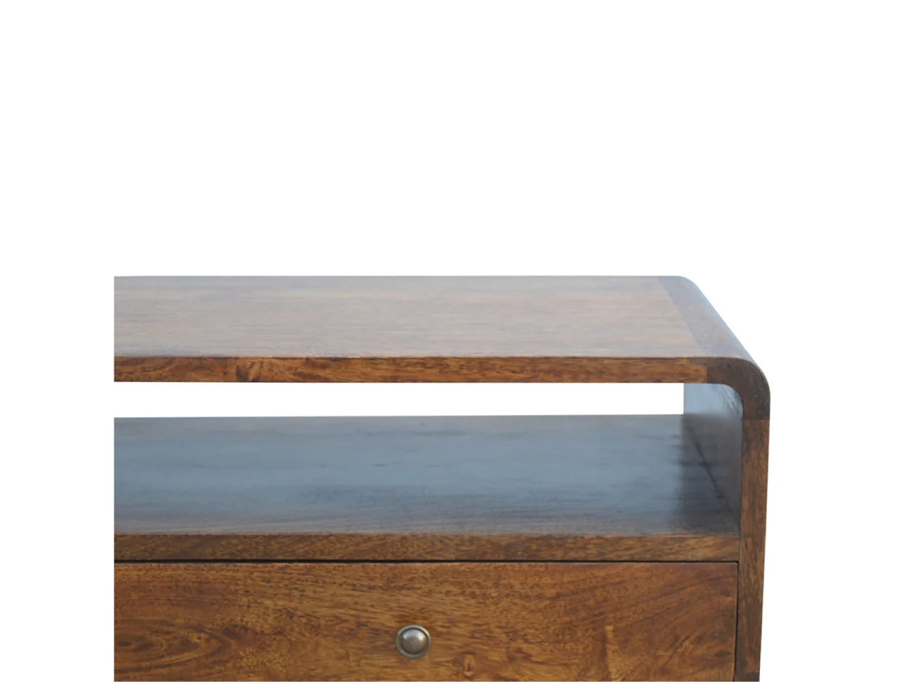 Artisan Furniture Geschwungener Konsolentisch aus Kastanie, 2 Schubladen und Offenes Fach, Dunkelbraun