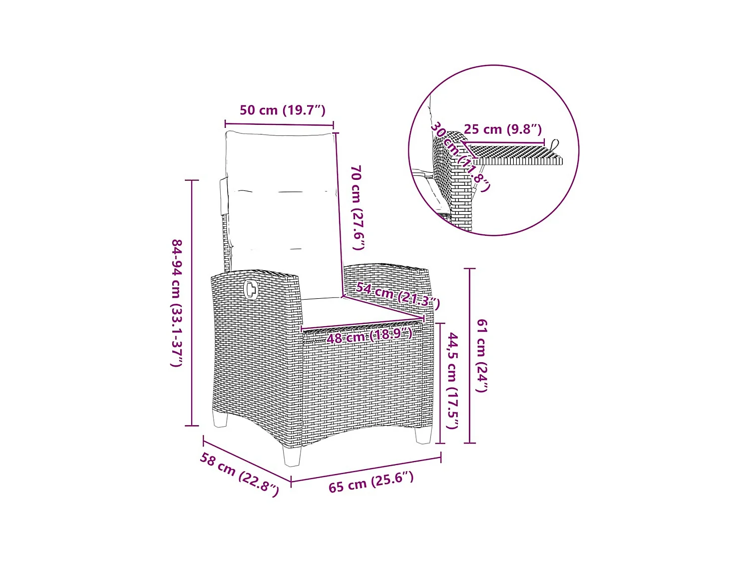 Chaise de jardin inclinable avec table d'appoint gris polyrotin
