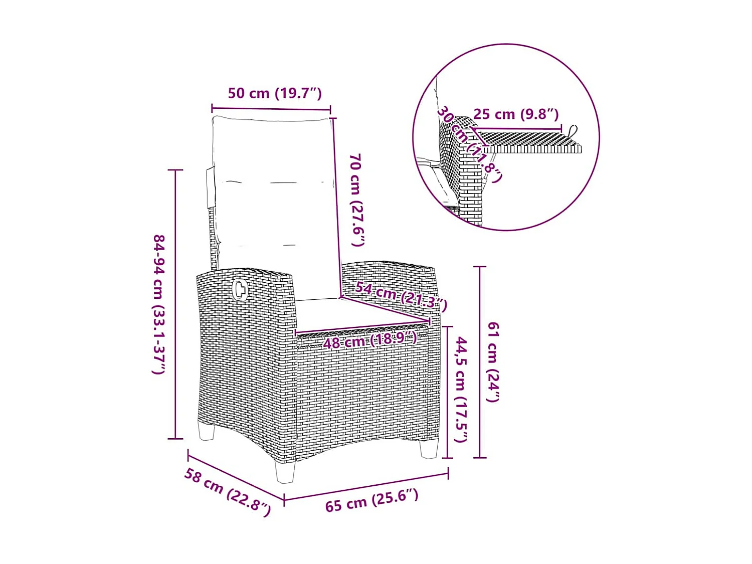 Chaise de jardin inclinable avec table d'appoint gris polyrotin