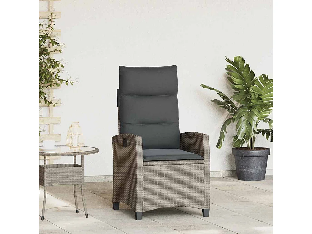 Silla de jardín reclinable con mesa auxiliar ratán gris