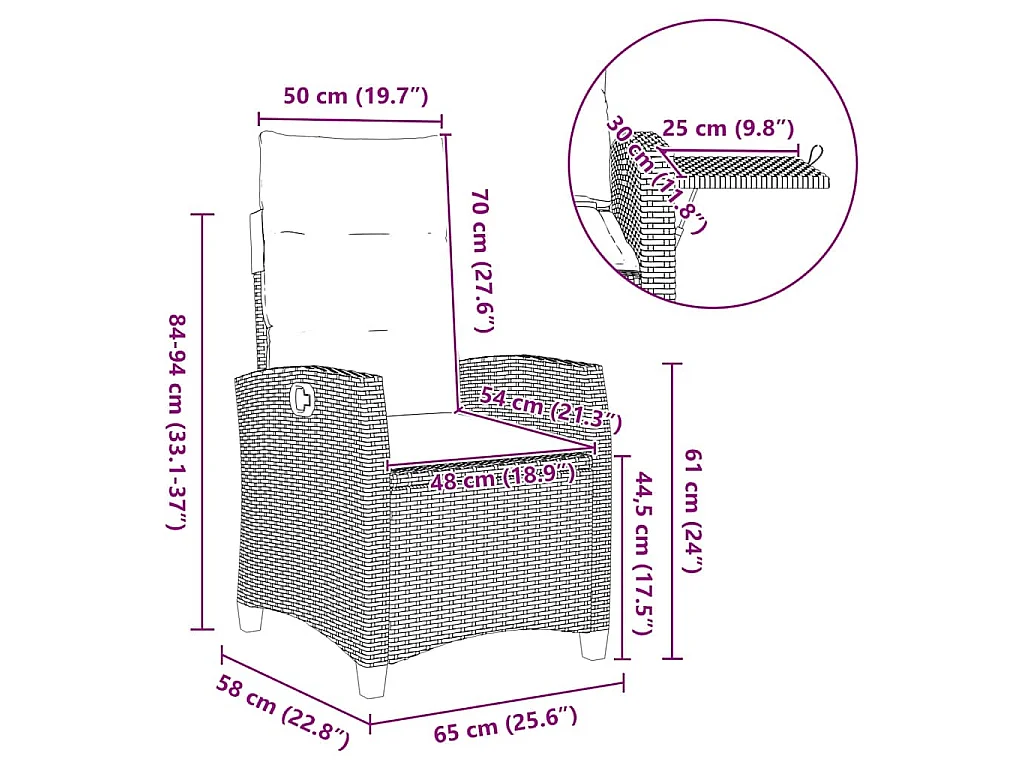 Silla de jardín reclinable con mesa auxiliar ratán gris