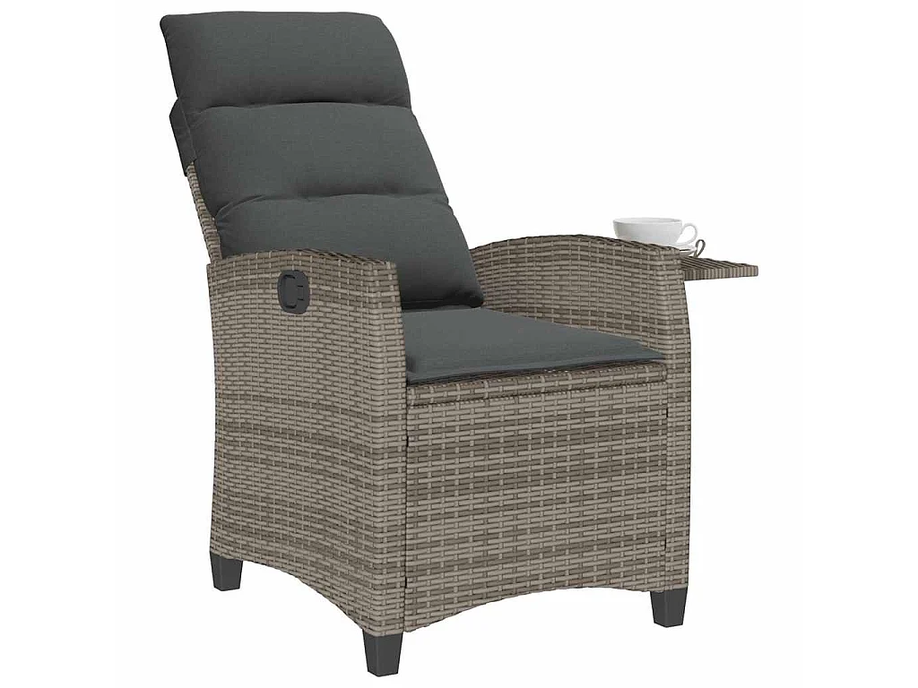 Chaise de jardin inclinable avec table d'appoint gris polyrotin