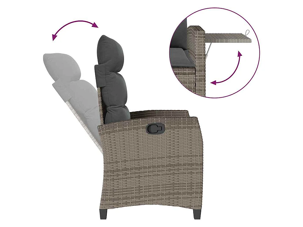 Chaise de jardin inclinable avec table d'appoint gris polyrotin