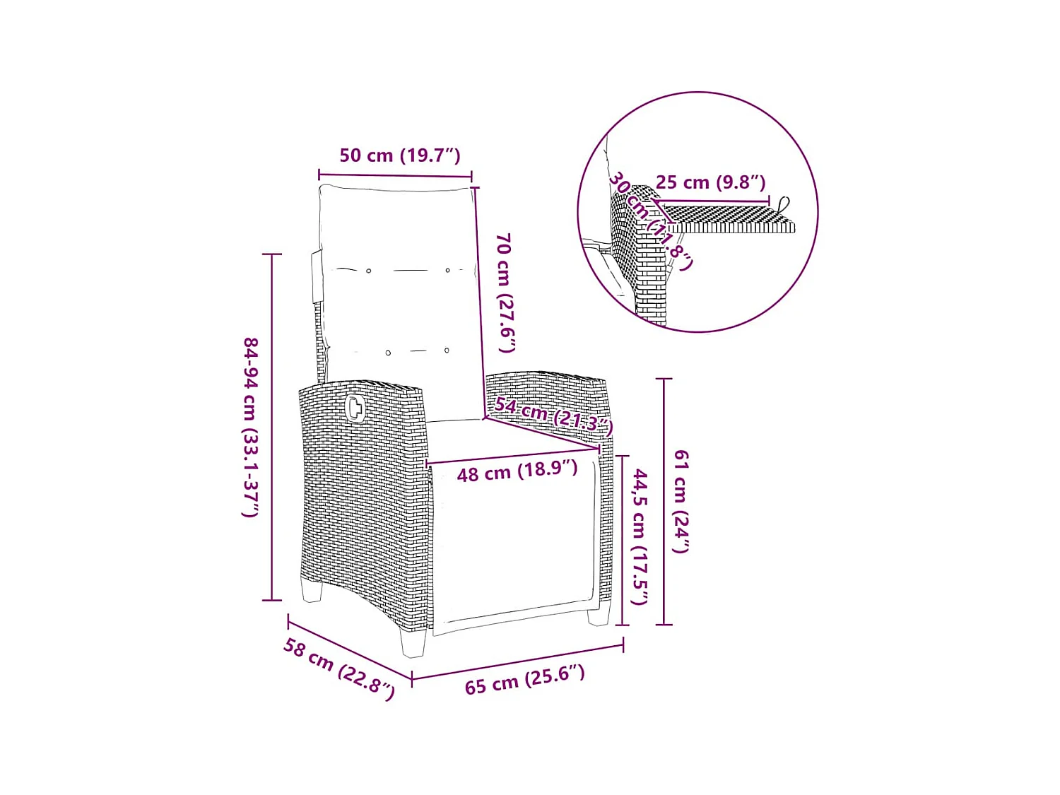Chaise de jardin inclinable et table d'appoint beige polyrotin