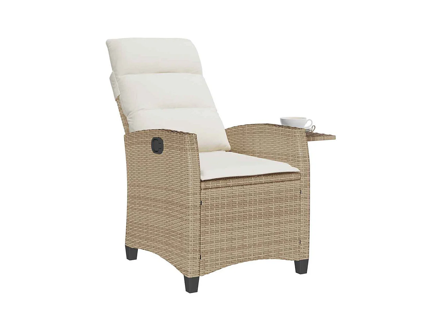 Chaise de jardin inclinable et table d'appoint beige polyrotin