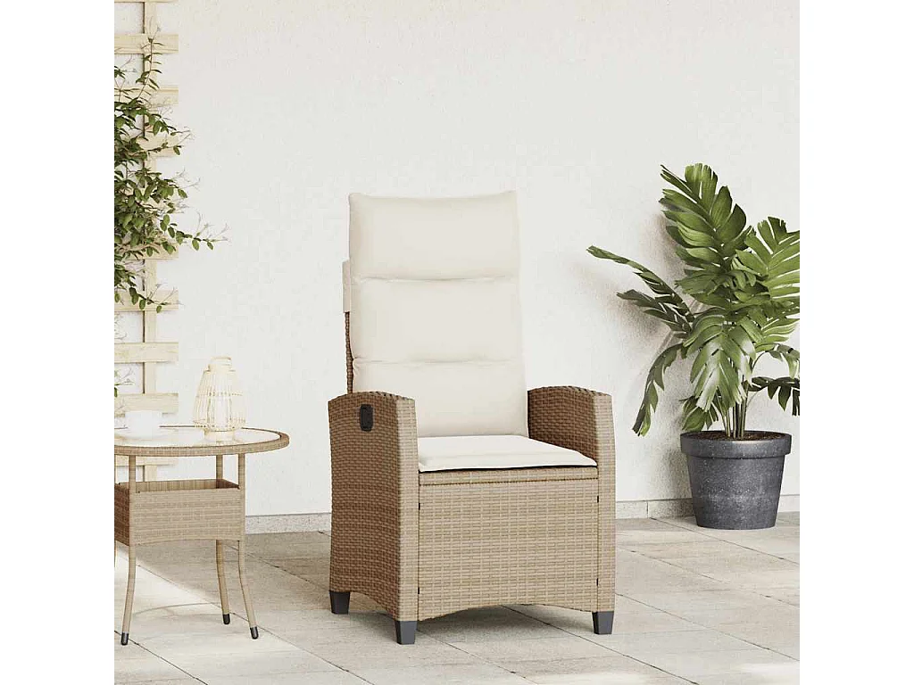 Chaise de jardin inclinable et table d'appoint beige polyrotin