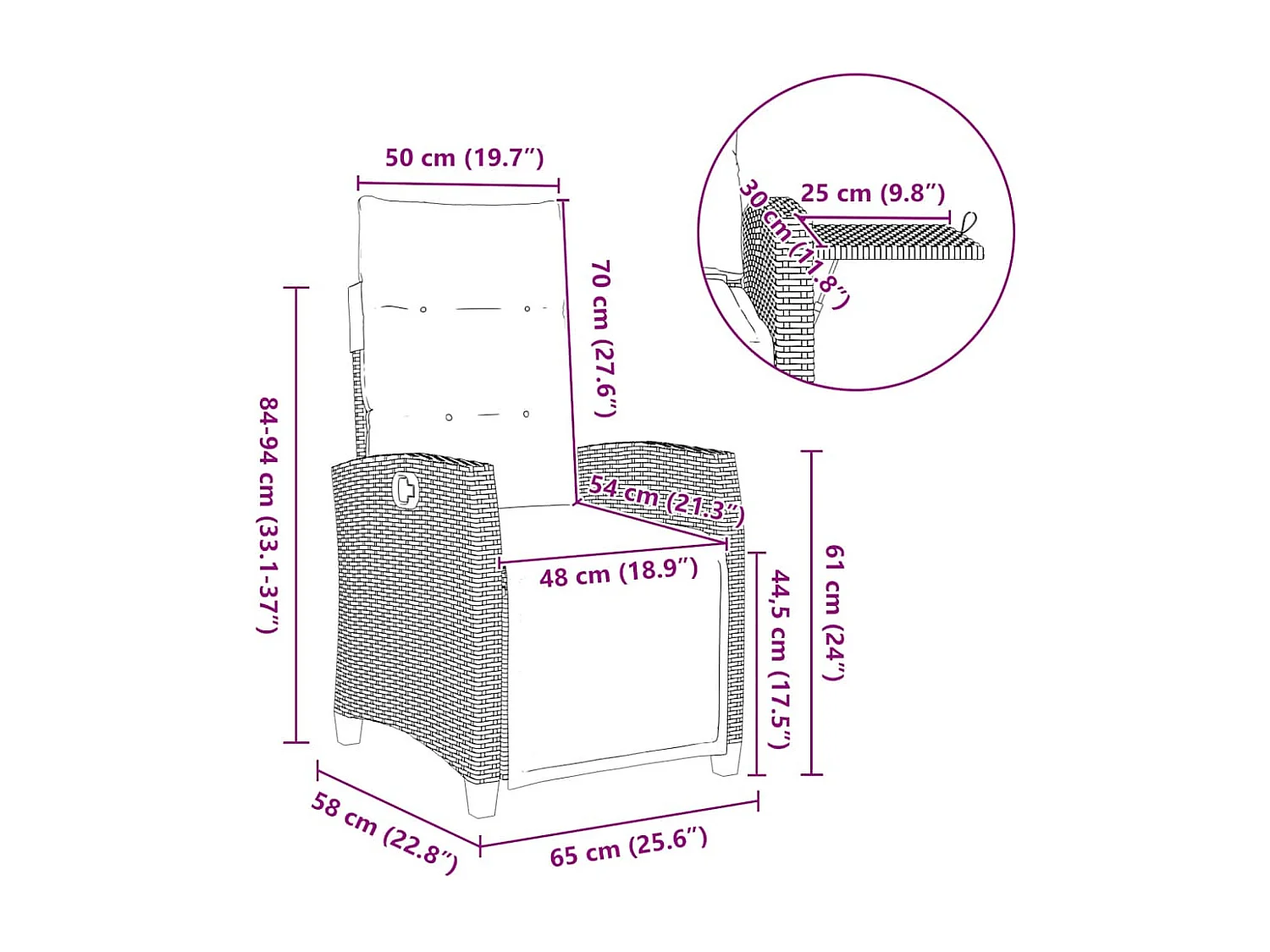 Chaise de jardin inclinable et table d'appoint beige polyrotin