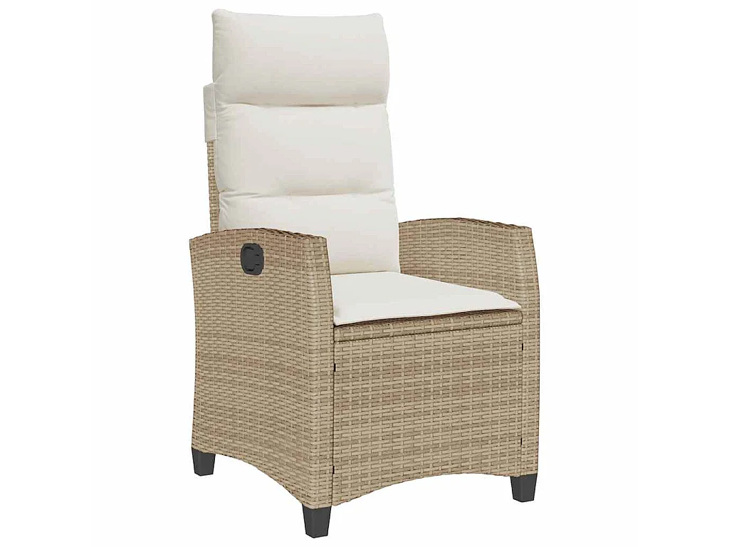 Chaise de jardin inclinable et table d'appoint beige polyrotin