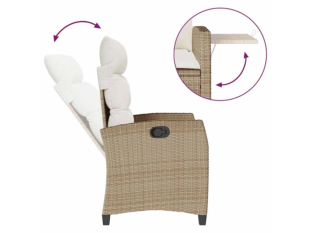 Chaise de jardin inclinable et table d'appoint beige polyrotin