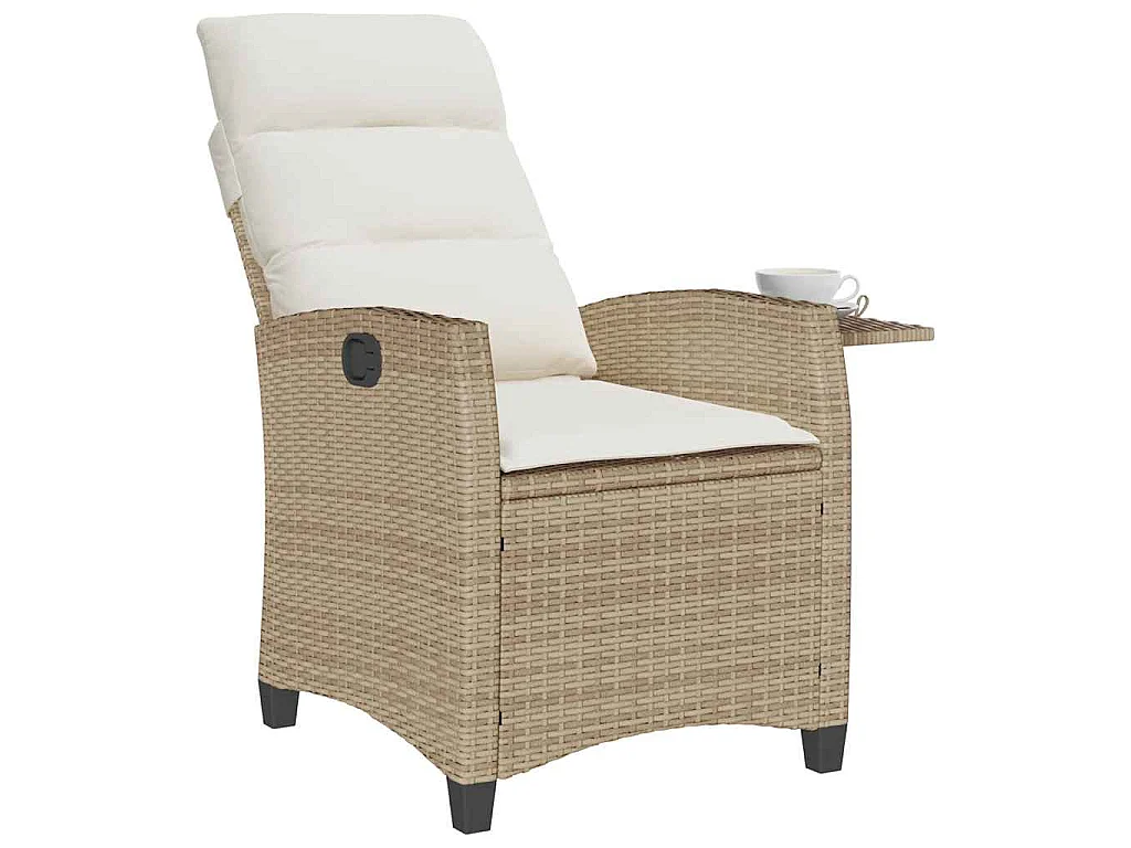 Chaise de jardin inclinable et table d'appoint beige polyrotin