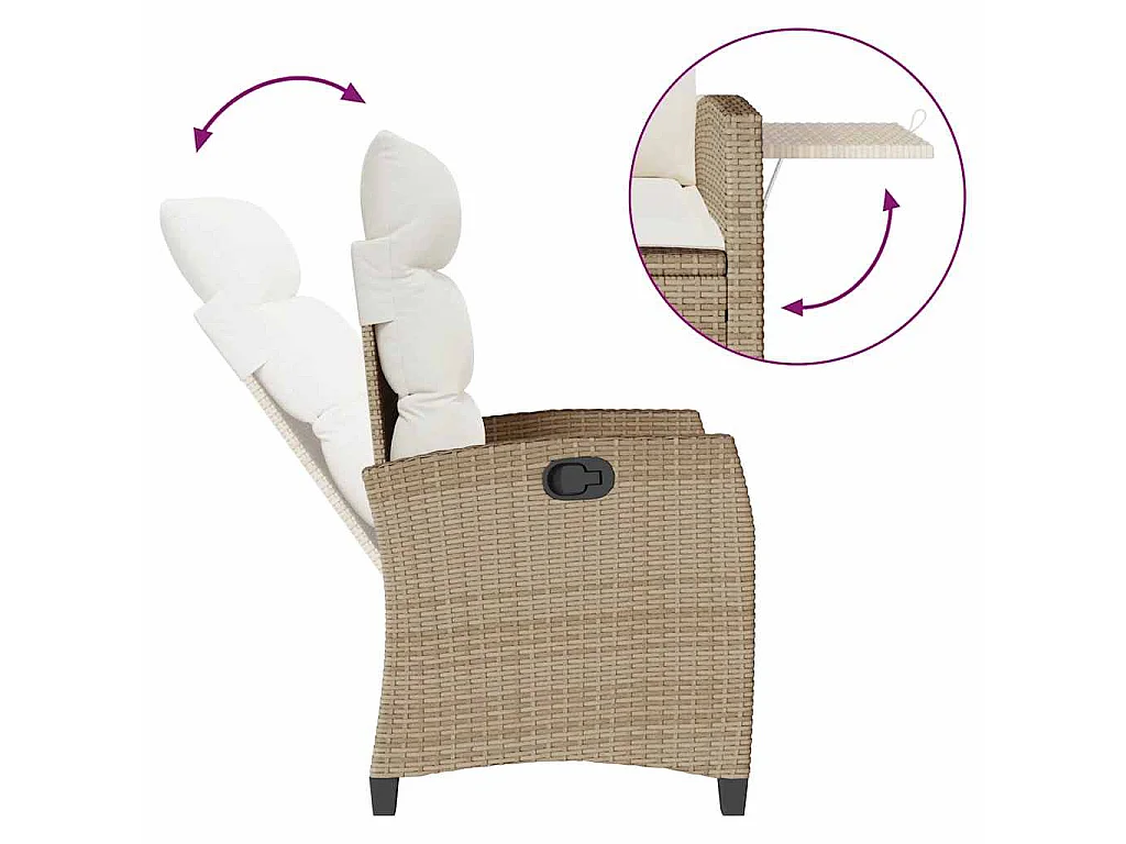 Chaise de jardin inclinable et table d'appoint beige polyrotin