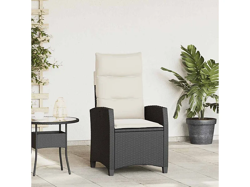 Gartensessel mit Beistelltisch Verstellbar Schwarz Poly Rattan