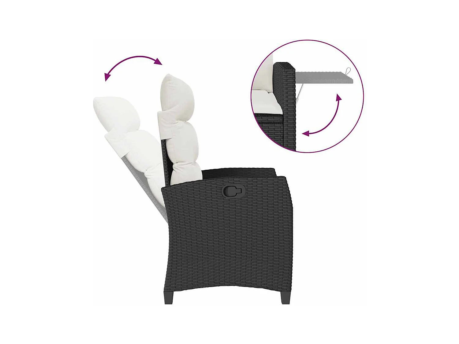 Chaise de jardin inclinable avec table d'appoint noir polyrotin