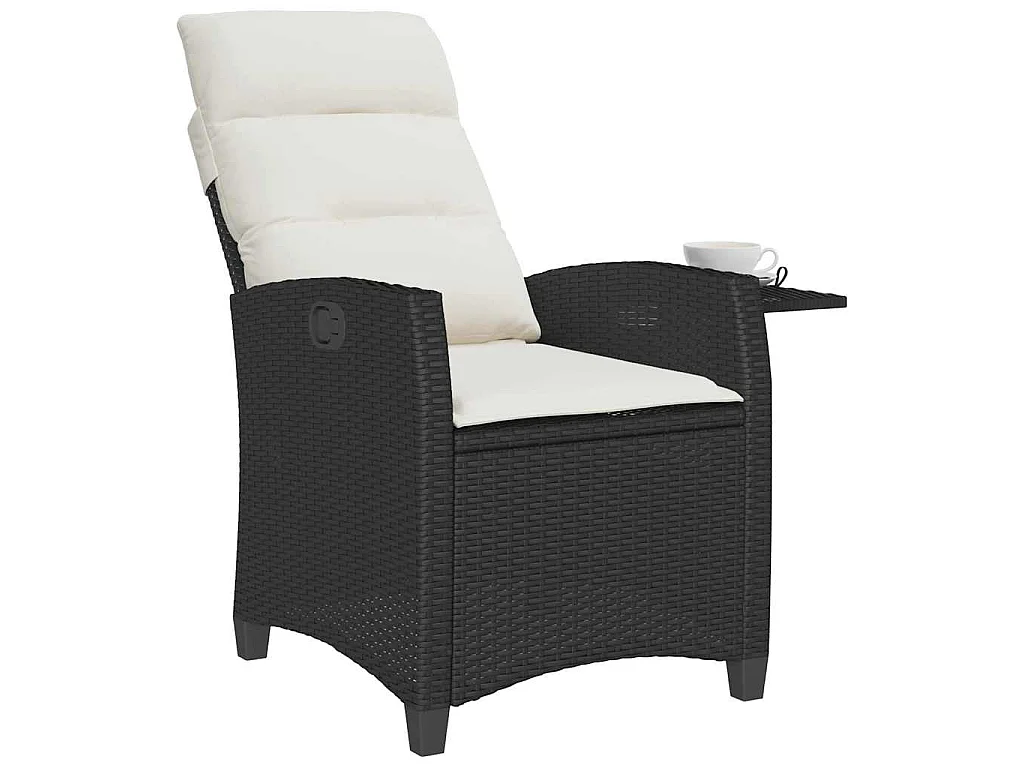 Chaise de jardin inclinable avec table d'appoint noir polyrotin