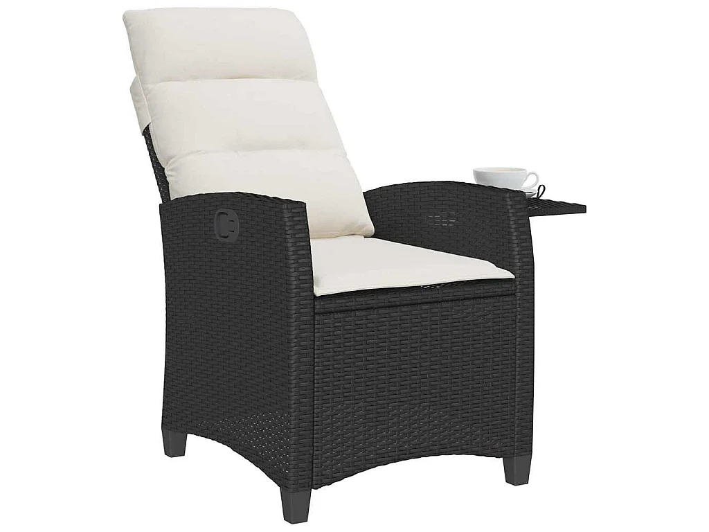 Chaise de jardin inclinable avec table d'appoint noir polyrotin