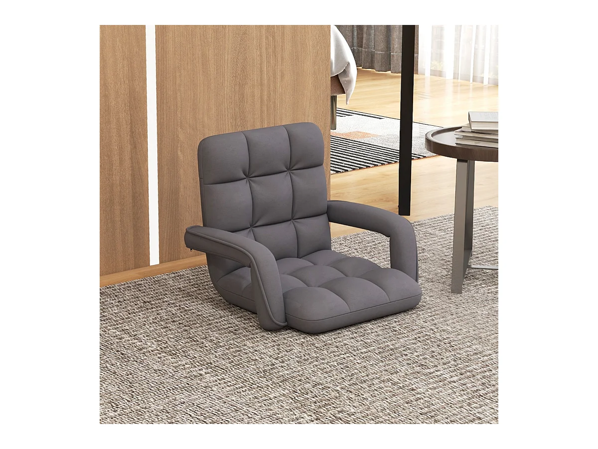 Sedia da gioco da pavimento per adulti con supporto lombare, Poltrona divano regolabile a 6 posizioni con braccioli Grigio