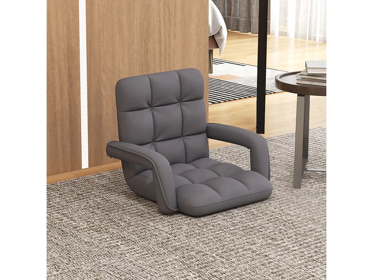 Fauteuil au Sol avec Support Dorsal Fauteuil de Sol Réglable à 6 Positions avec Accoudoirs Position Allongée Gris