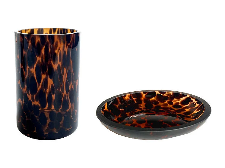 Set salle de bain léopard 2 pièces porte-savon marron