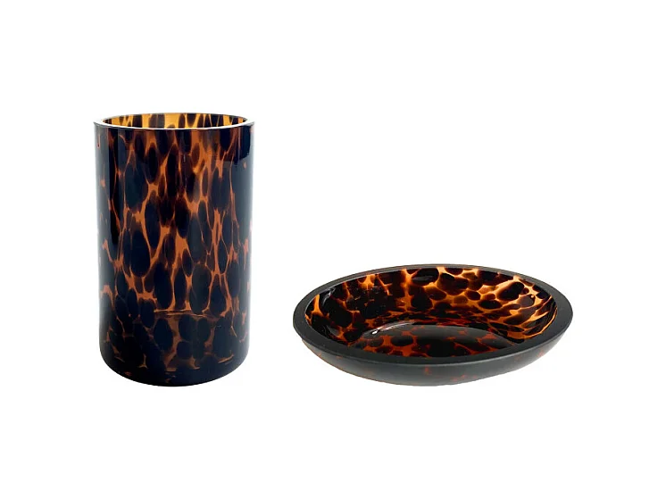 Set salle de bain léopard 2 pièces porte-savon marron