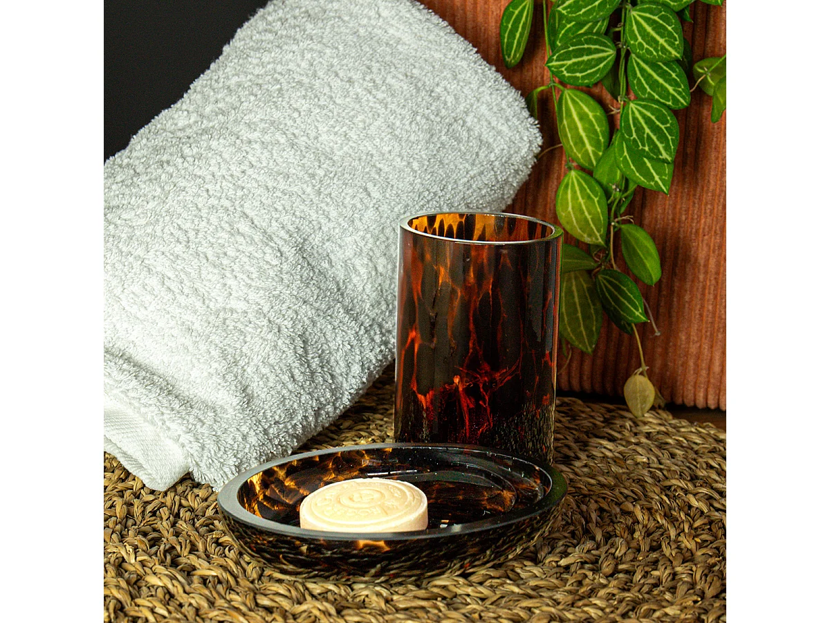 Set salle de bain léopard 2 pièces porte-savon marron