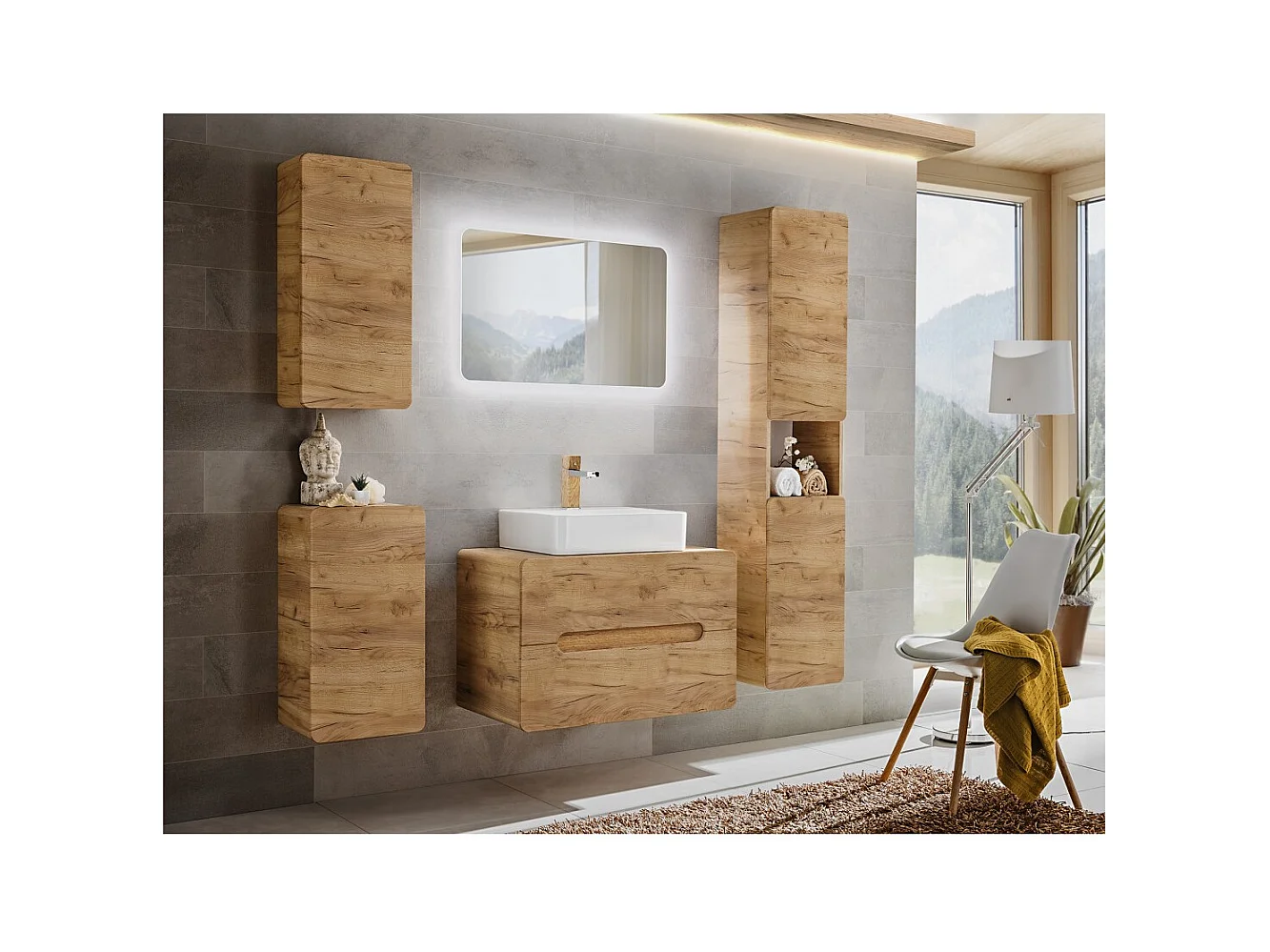 Coluna de banheiro suspensa ERBANO – 2 portas – H170 cm – Cor carvalho claro