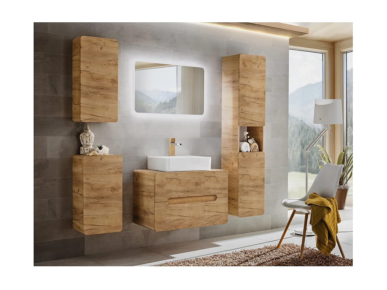 Columna de baño suspendida ERBANO – 2 puertas – H170 cm – Color roble claro