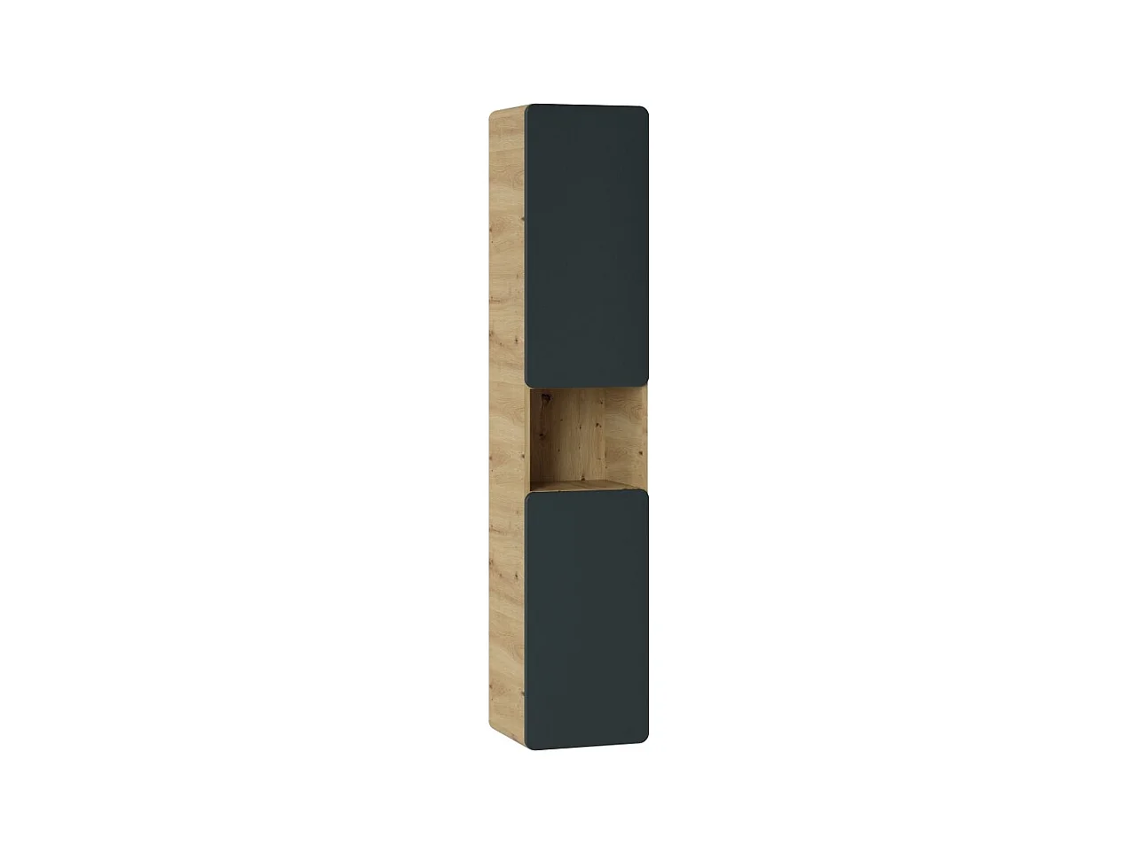 Colonne de salle de bain ERBANO – 2 portes – Coloris chêne clair et gris anthracite – H170 cm – À suspendre