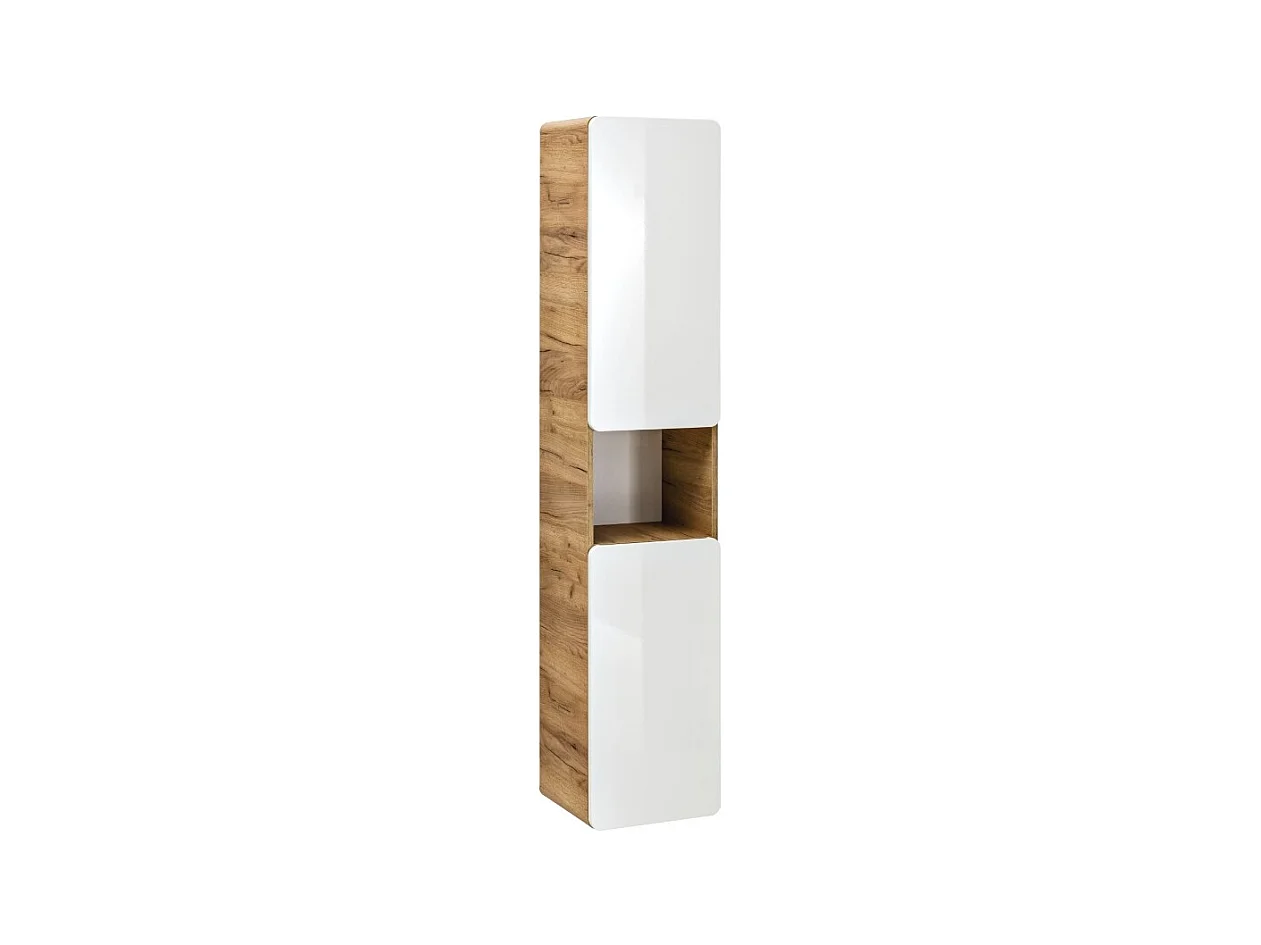 Colonne salle de bain ERBANO – Chêne clair et blanc brillant – 35x170 cm – 2 portes – À suspendre