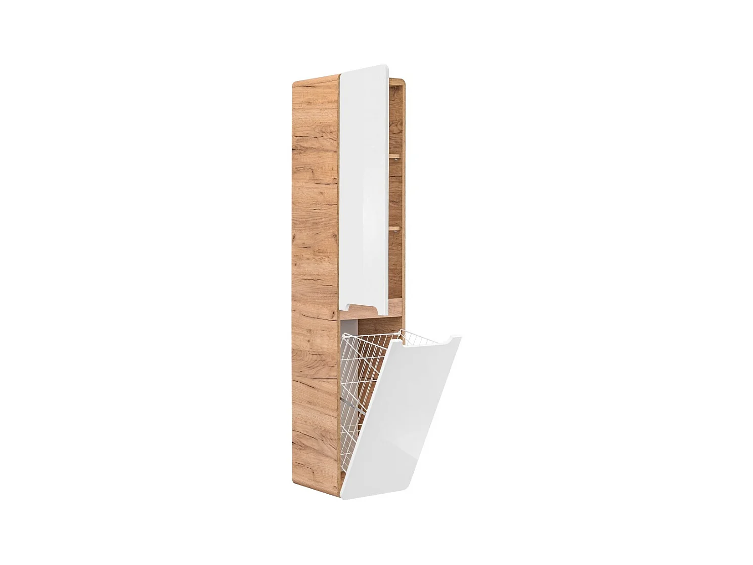 Columna de baño ERBANO – Roble claro y blanco brillante – 35x68 cm – 2 puertas – Para colgar