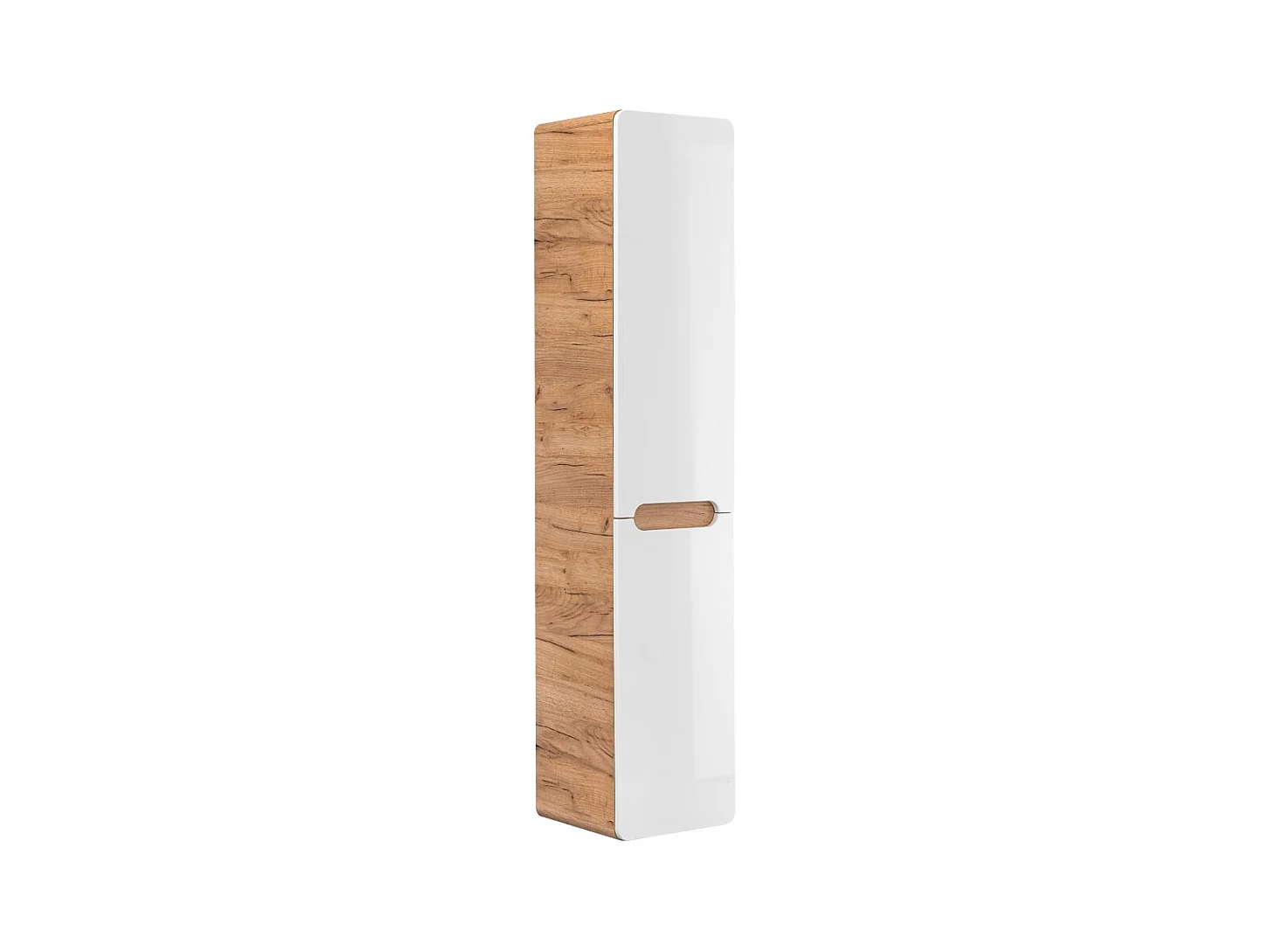 Colonne salle de bain ERBANO – Chêne clair et blanc brillant – 35x68 cm – 2 portes – À suspendre