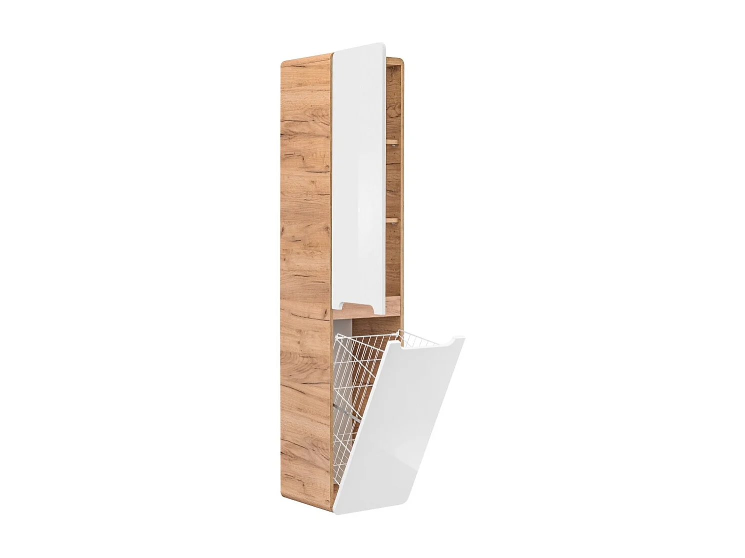 Columna de baño ERBANO – Roble claro y blanco brillante – 35x68 cm – 2 puertas – Para colgar