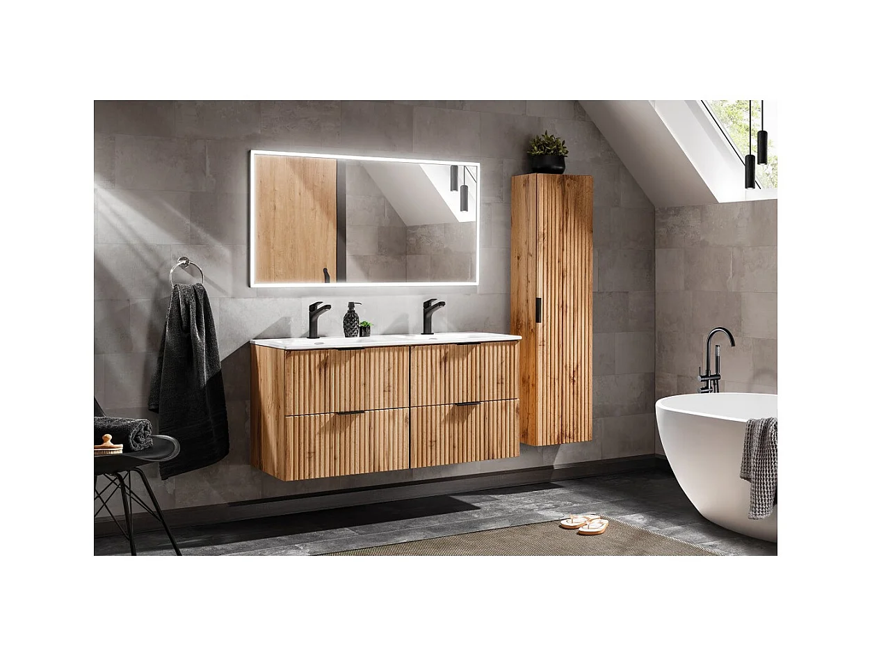 Coluna para banheiro suspensa NOXERA – 1 porta – Cor carvalho wotan – Altura 140 cm