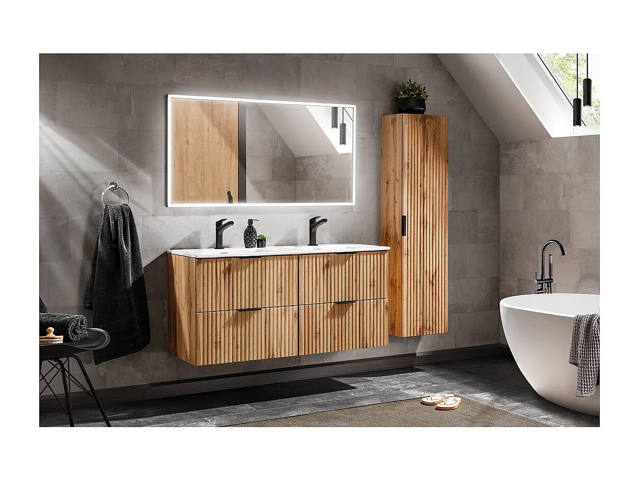 Coluna para banheiro suspensa NOXERA – 1 porta – Cor carvalho wotan – Altura 140 cm