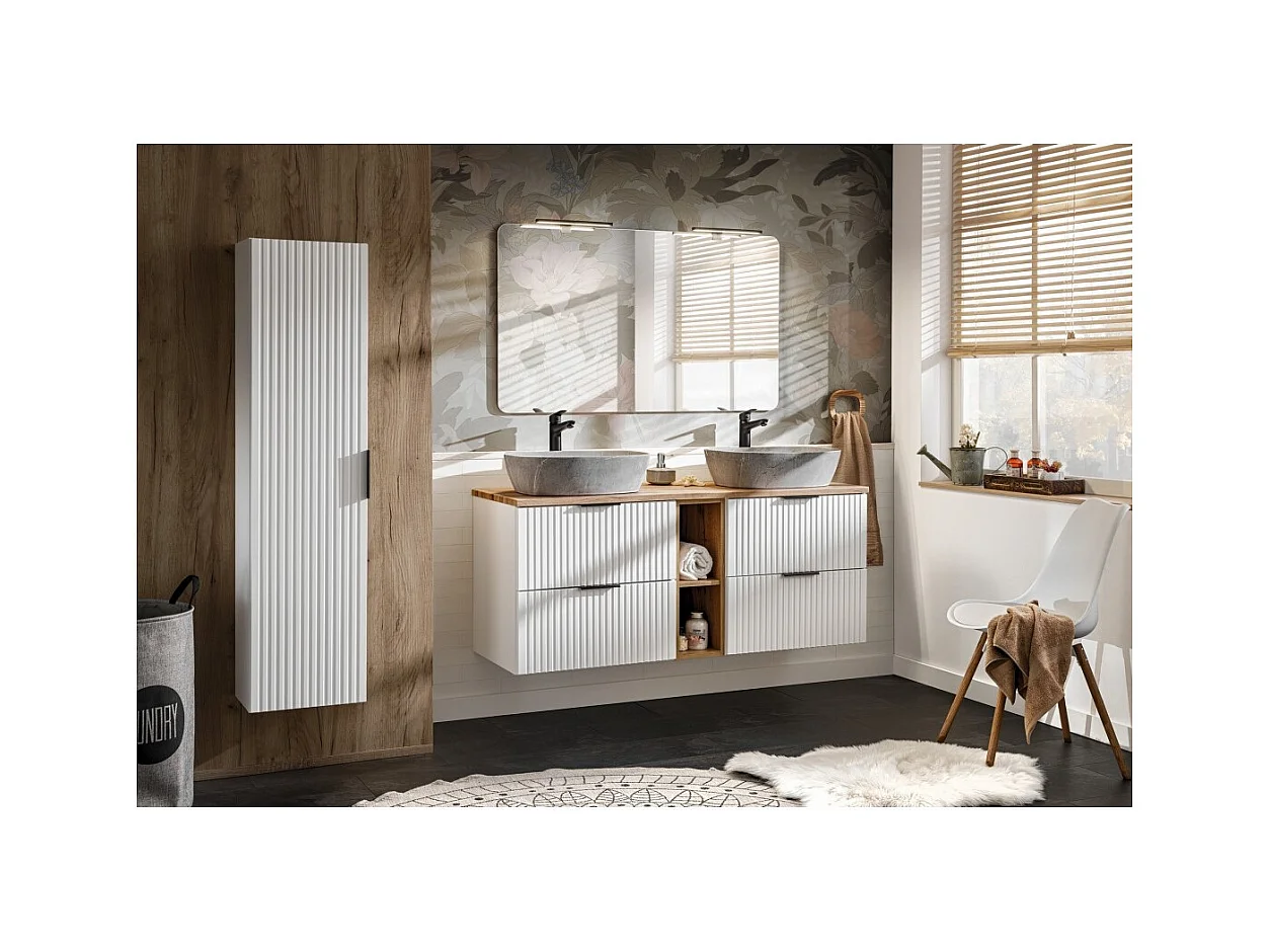 Columna de baño NOXERA – 1 puerta – Color blanco mate – Altura 140 cm – Para colgar