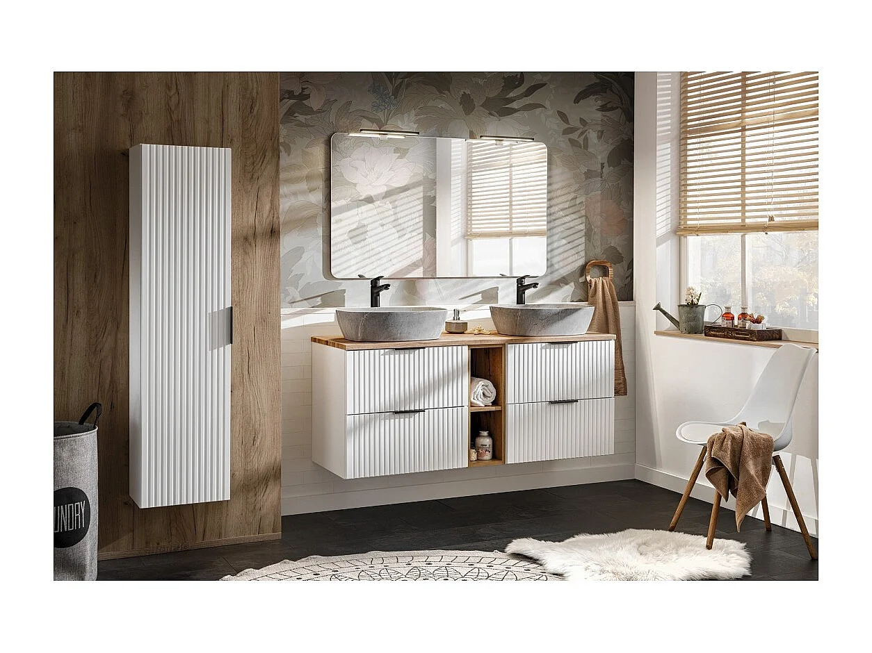 Columna de baño NOXERA – 1 puerta – Color blanco mate – Altura 140 cm – Para colgar